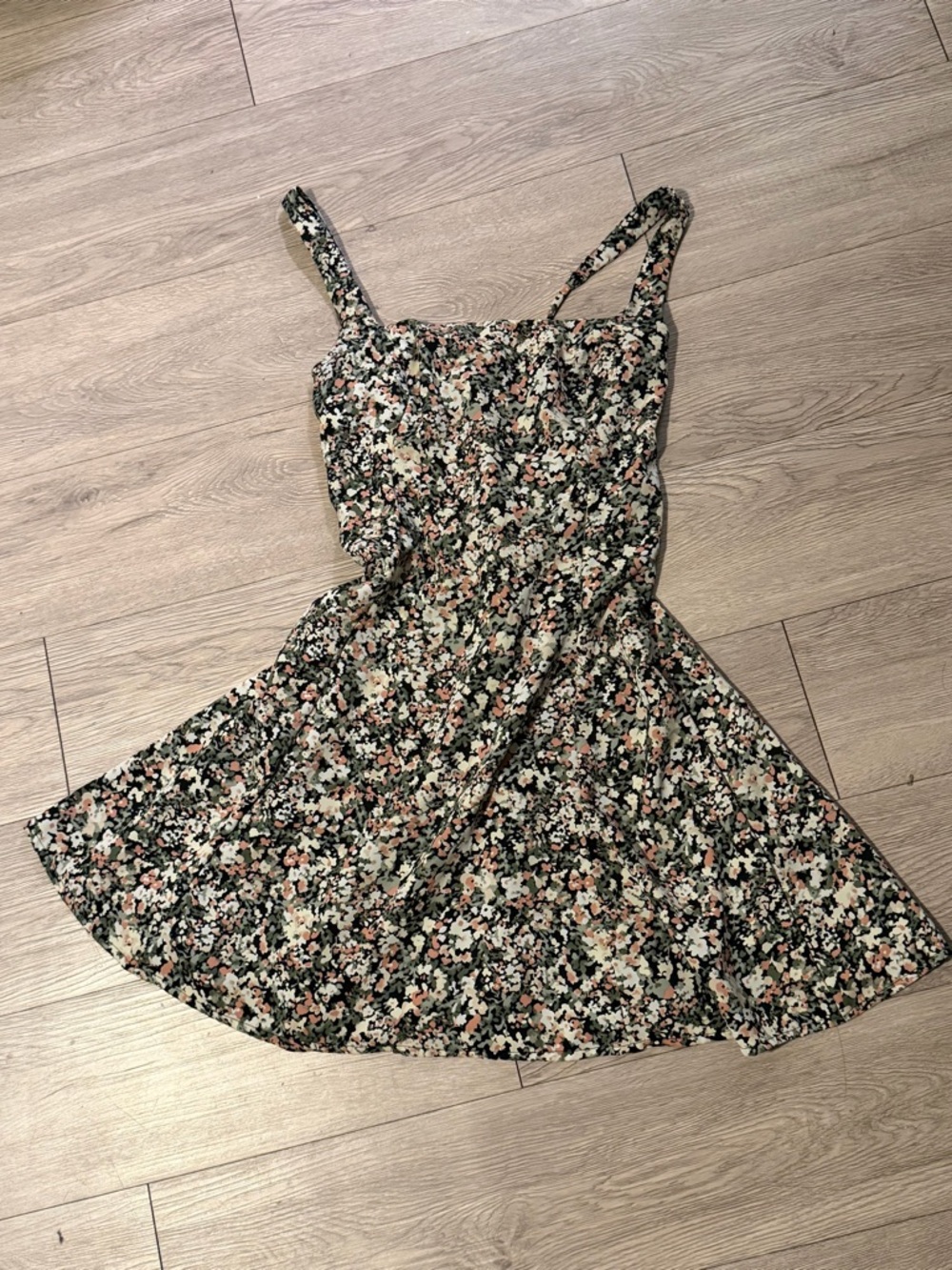 Floral Spaghetti-Strap Summer Dress - Black/Green Print
